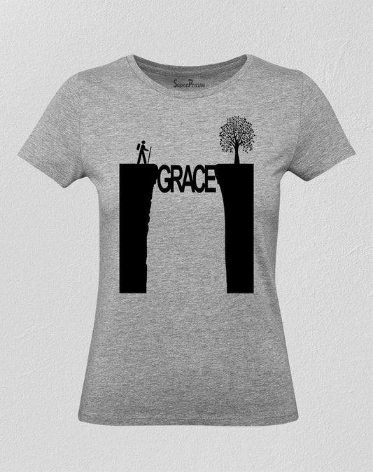 Women Christian T Shirt Grace Overcome Difficulties Grey tee