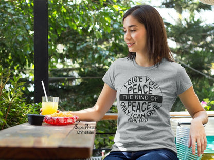 Christian Women T Shirt I Give You Peace grey tee