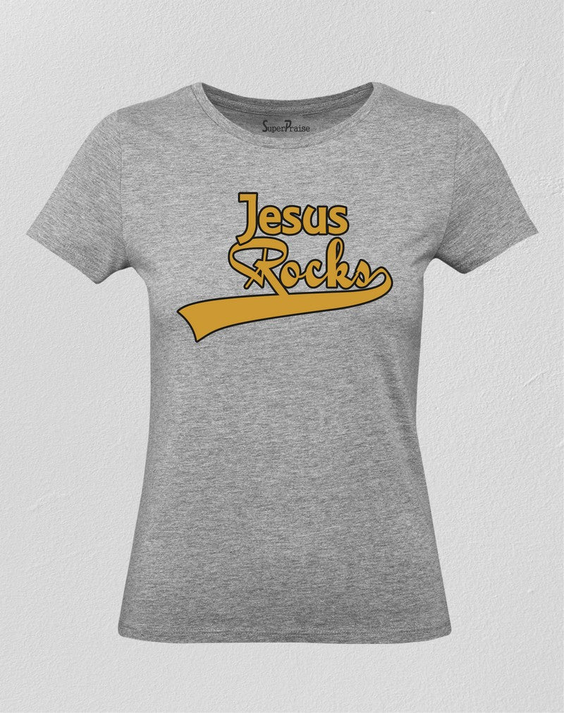 Christian Women T Shirt Jesus Rocks Cross