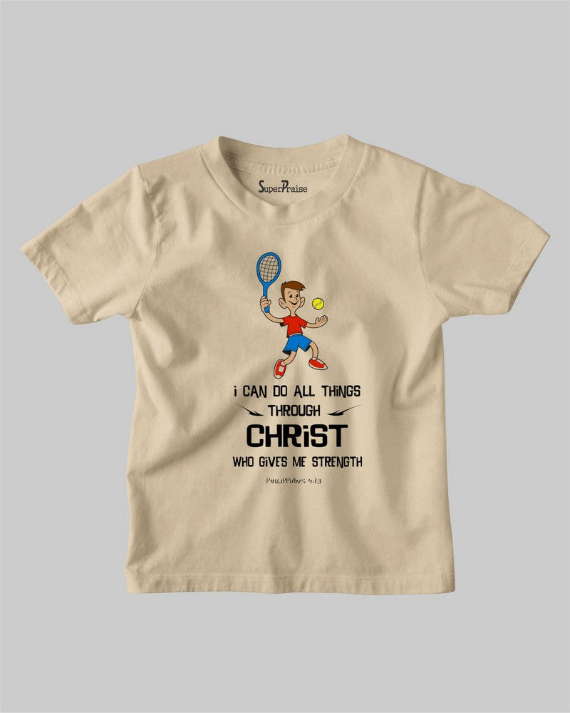 Kids T Shirt Christ Strength Christian Tennis Player Gift Tee