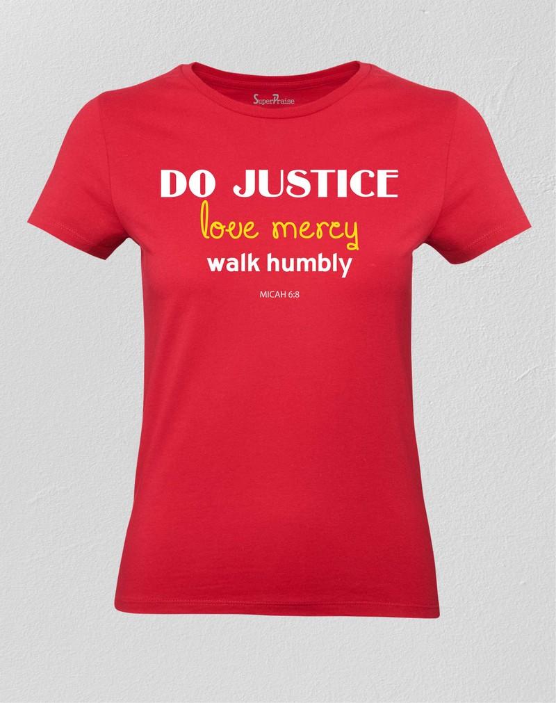 Christian Women T shirt Do Justice Love Mercy Walk Humbly Red Tee